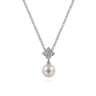 18 inch 14K White Gold Cultured Pearl and Floral Diamond Pendant Necklace - 0.07 ct