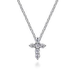18 inch 14K White Gold Diamond Cross Pendant Necklace