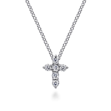 18 inch 14K White Gold Diamond Cross Pendant Necklace