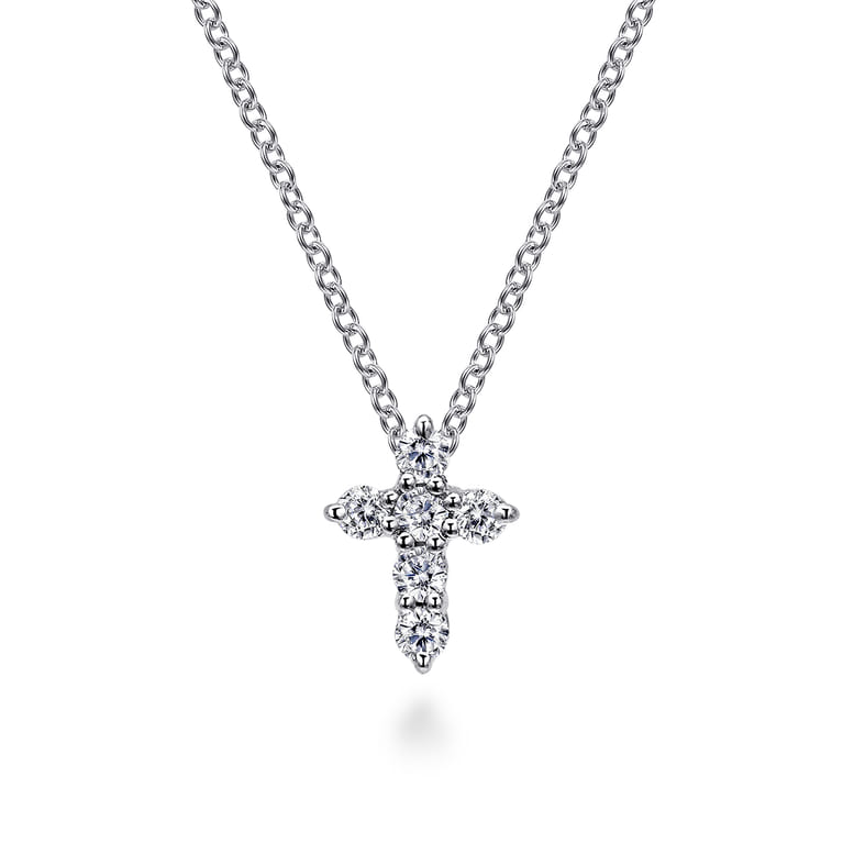 18 inch 14K White Gold Diamond Cross Pendant Necklace - 0.24 ct - Shot 1