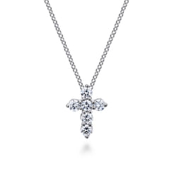 18 inch 14K White Gold Diamond Cross Pendant Necklace