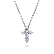 18 inch 14K White Gold Diamond Cross Pendant Necklace