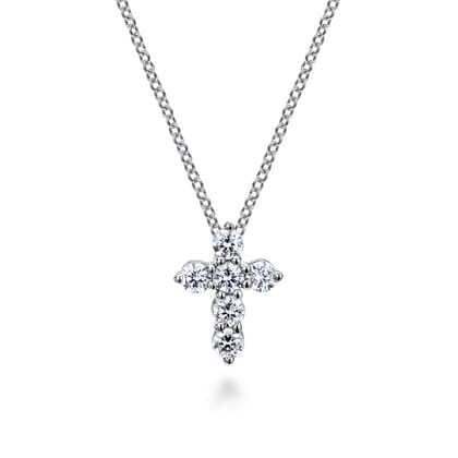 18 inch 14K White Gold Diamond Cross Pendant Necklace