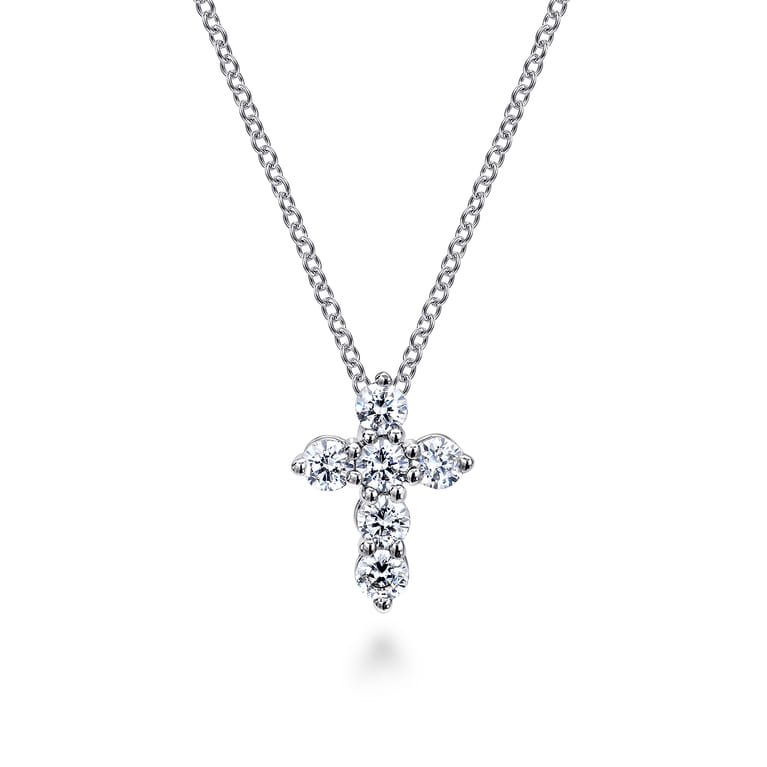 18 inch 14K White Gold Diamond Cross Pendant Necklace - 0.5 ct - Shot 1