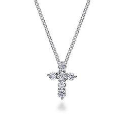 18 inch 14K White Gold Diamond Cross Pendant Necklace