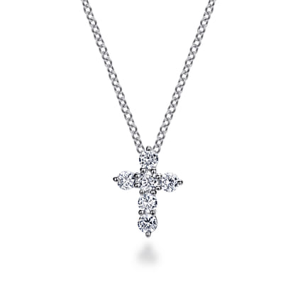 18 inch 14K White Gold Diamond Cross Pendant Necklace