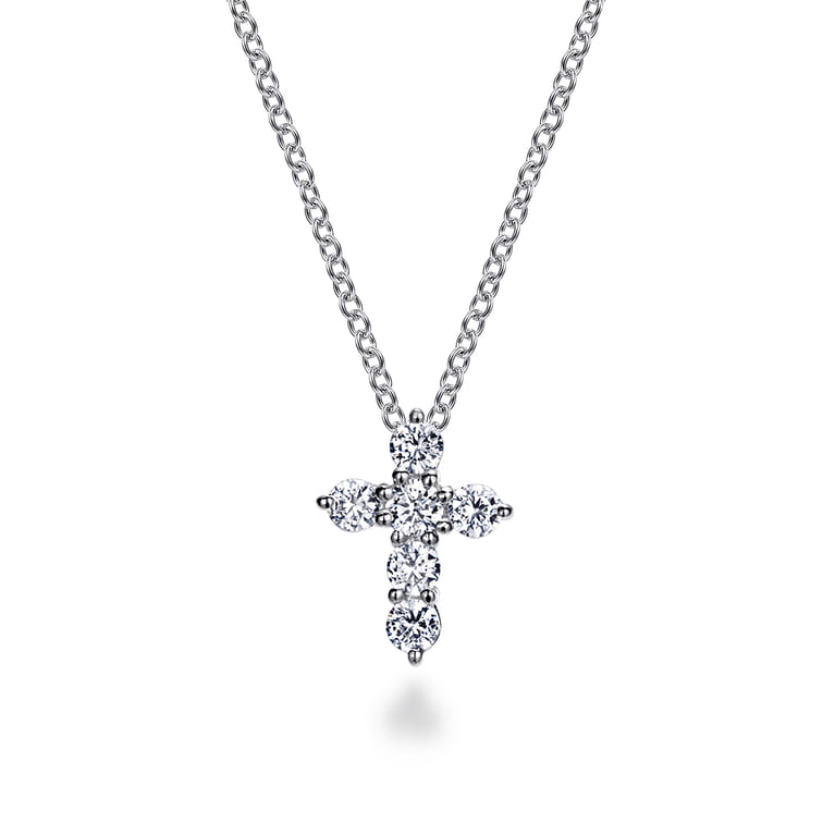 18 inch 14K White Gold Diamond Cross Pendant Necklace - 0.75 ct - Shot 1