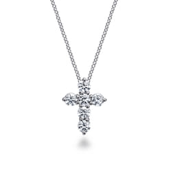 18 inch 14K White Gold Diamond Cross Pendant Necklace