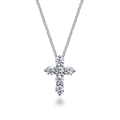 18 inch 14K White Gold Diamond Cross Pendant Necklace