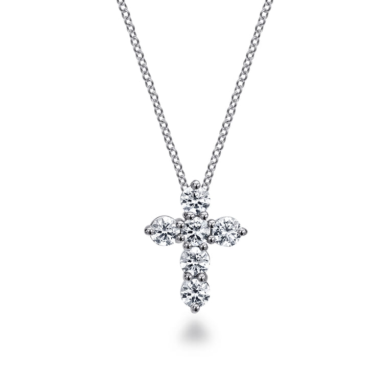 18 inch 14K White Gold Diamond Cross Pendant Necklace - 1.05 ct - Shot 1