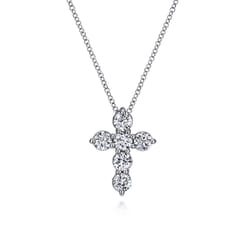 18 inch 14K White Gold Diamond Cross Pendant Necklace