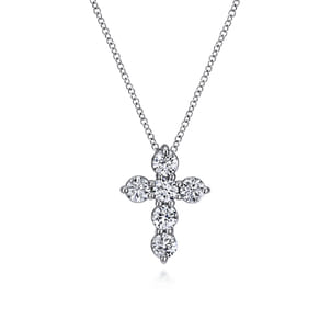 18 inch 14K White Gold Diamond Cross Pendant Necklace