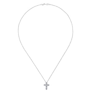 18 inch 14K White Gold Diamond Cross Pendant Necklace