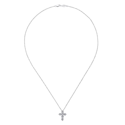 18 inch 14K White Gold Diamond Cross Pendant Necklace