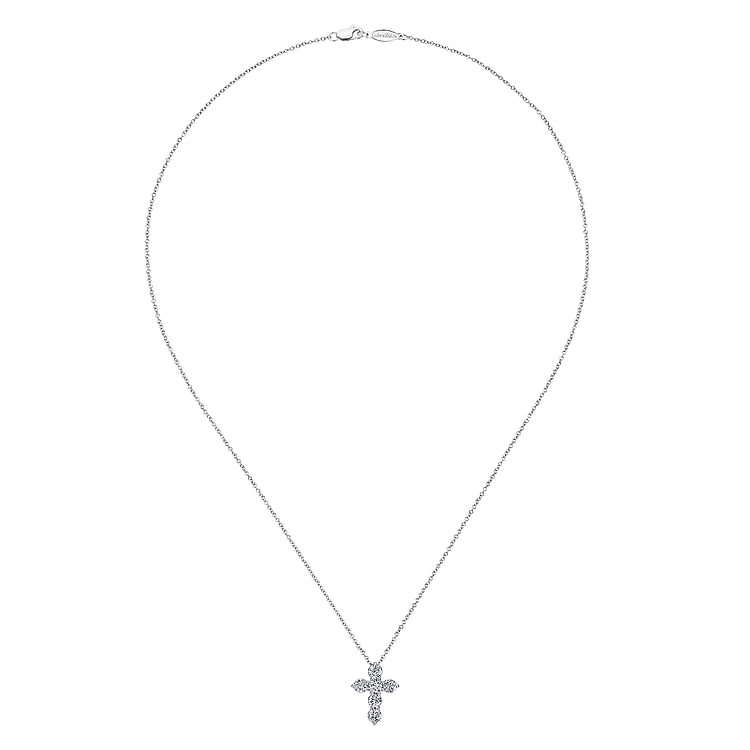 18 inch 14K White Gold Diamond Cross Pendant Necklace