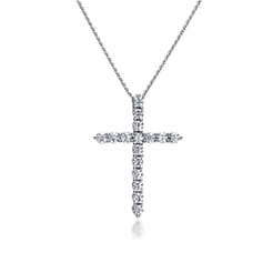 18 inch 14K White Gold Diamond Cross Pendant Necklace