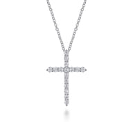 18 inch 14K White Gold Diamond Cross Pendant Necklace