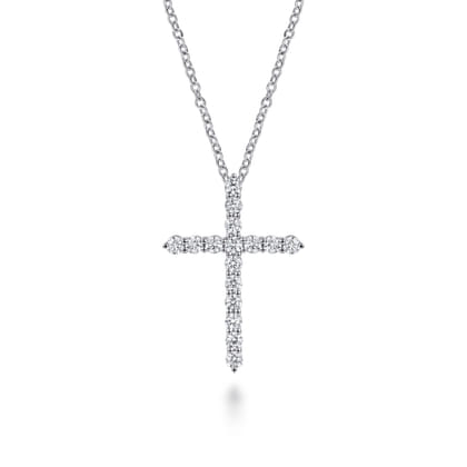 18 inch 14K White Gold Diamond Cross Pendant Necklace