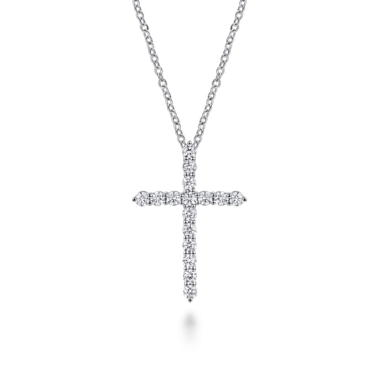 18 inch 14K White Gold Diamond Cross Pendant Necklace - 0.92 ct - Shot 1