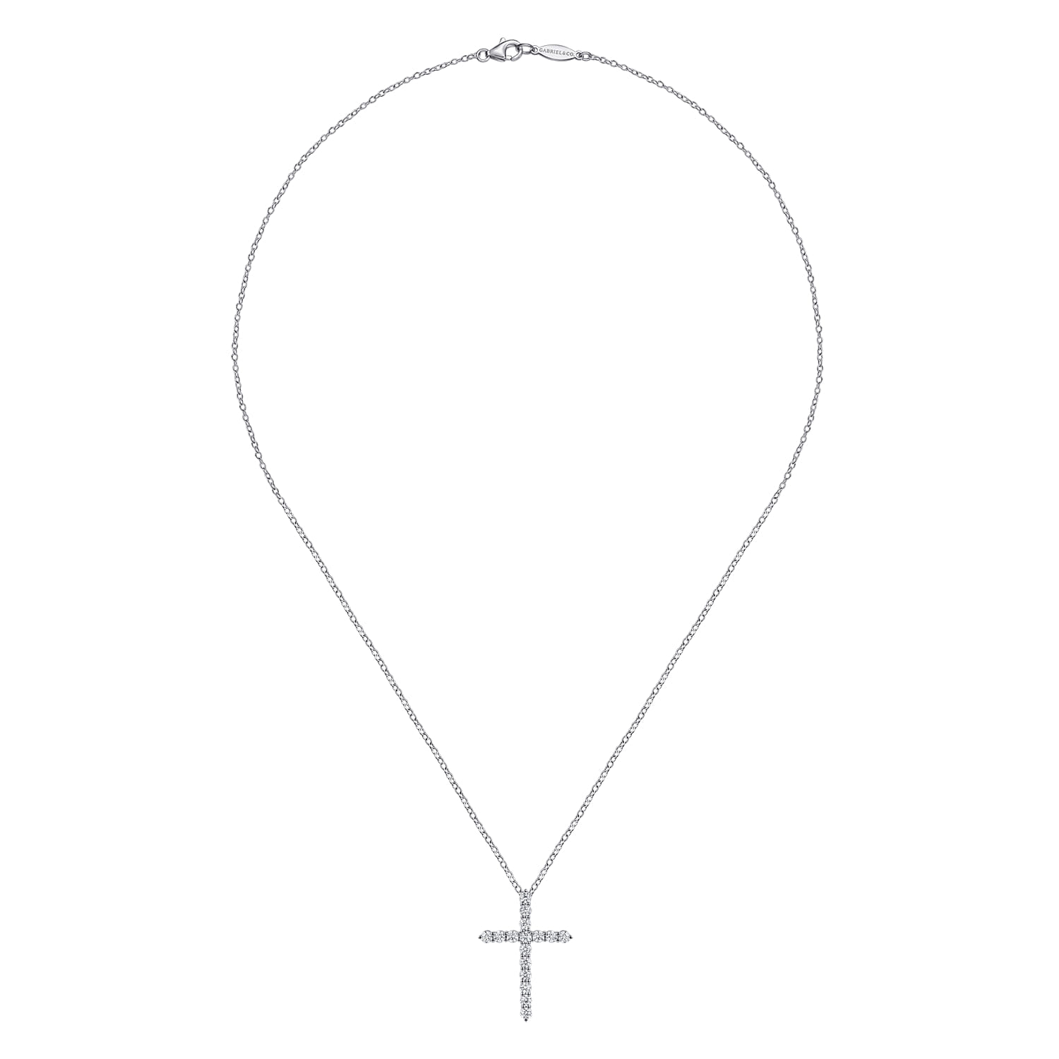 18 inch 14K White Gold Diamond Cross Pendant Necklace - 0.92 ct - Shot 2