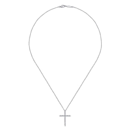 18 inch 14K White Gold Diamond Cross Pendant Necklace