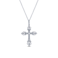 18 inch 14K White Gold Diamond Cross Pendant Necklace