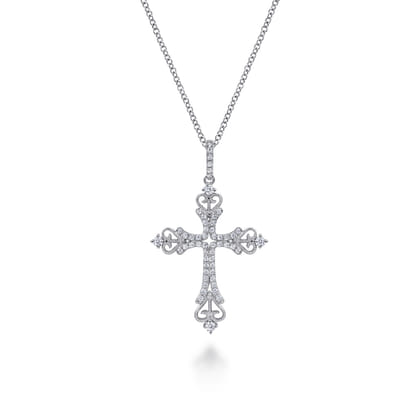 18 inch 14K White Gold Diamond Cross Pendant Necklace