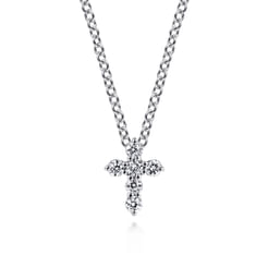 18 inch 14K White Gold Diamond Cross Pendant Necklace
