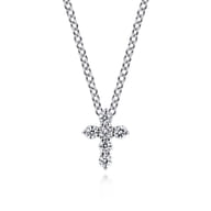 18 inch 14K White Gold Diamond Cross Pendant Necklace