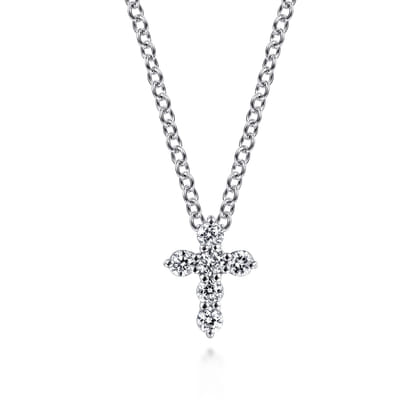 18 inch 14K White Gold Diamond Cross Pendant Necklace