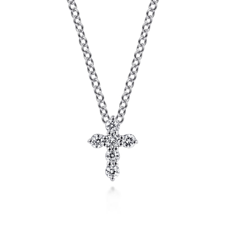 18 inch 14K White Gold Diamond Cross Pendant Necklace - 0.11 ct - Shot 1