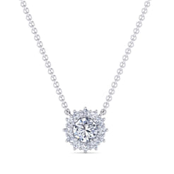 18 inch 14K White Gold Diamond Halo Pendant Necklace