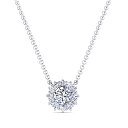18 inch 14K White Gold Diamond Halo Pendant Necklace