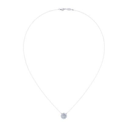 18 inch 14K White Gold Diamond Halo Pendant Necklace