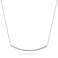 18 inch 14K White Gold Diamond Pave Curved Bar Necklace