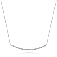 18 inch 14K White Gold Diamond Pave Curved Bar Necklace