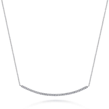 18 inch 14K White Gold Diamond Pave Curved Bar Necklace
