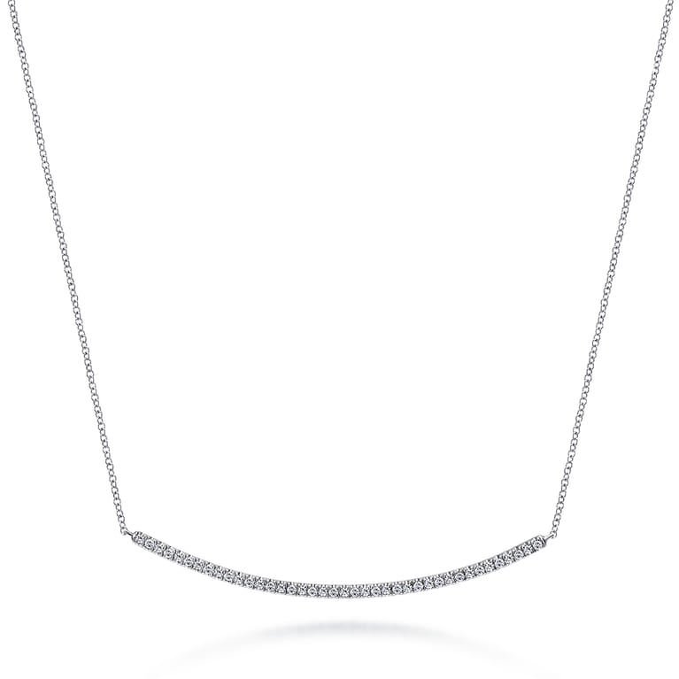 18 inch 14K White Gold Diamond Pave Curved Bar Necklace - 0.4 ct - Shot 1