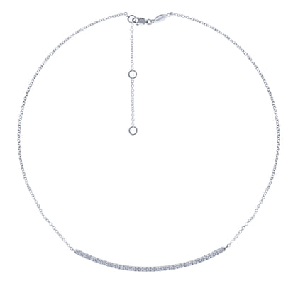 18 inch 14K White Gold Diamond Pave Curved Bar Necklace