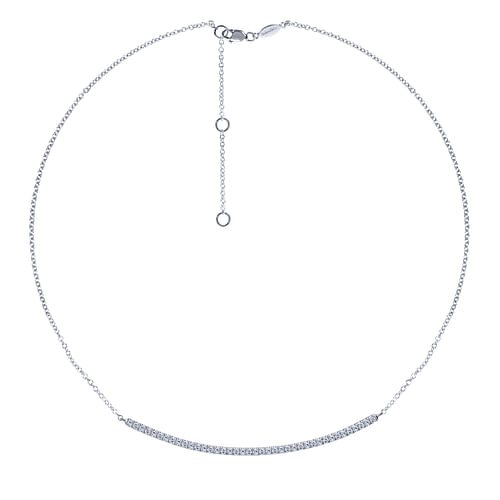 18 inch 14K White Gold Diamond Pave Curved Bar Necklace - 0.4 ct - Shot 2