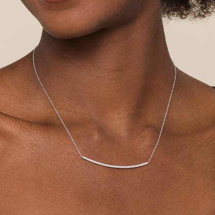 18 inch 14K White Gold Diamond Pave Curved Bar Necklace