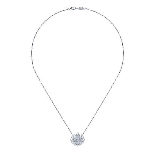 18 inch 14K White Gold Filigree Diamond Pendant Necklace - 0.17 ct - Shot 2