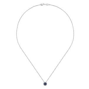 18 inch 14K White Gold Floral Sapphire and Diamond Halo Pendant Necklace