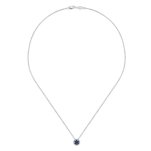 18 inch 14K White Gold Floral Sapphire and Diamond Halo Pendant Necklace - 0.1 ct - Shot 2