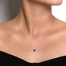 18 inch 14K White Gold Floral Sapphire and Diamond Halo Pendant Necklace - 0.1 ct