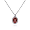 18 inch 14K White Gold Garnet and Diamond Halo Drop Necklace - 0.06 ct