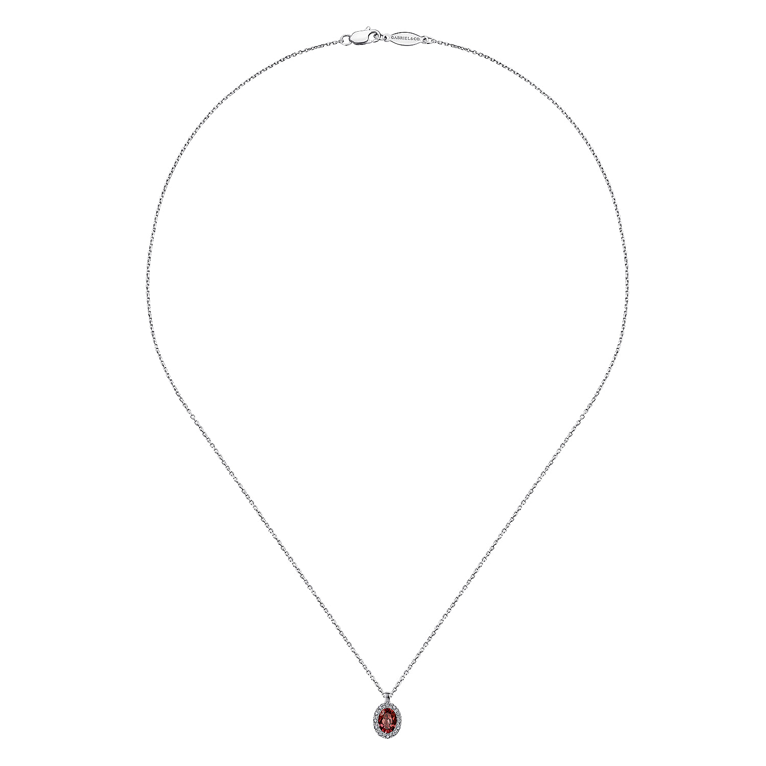18 inch 14K White Gold Garnet and Diamond Halo Drop Necklace - 0.06 ct - Shot 2