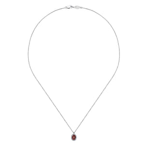 18 inch 14K White Gold Garnet and Diamond Halo Drop Necklace