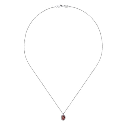 18 inch 14K White Gold Garnet and Diamond Halo Drop Necklace