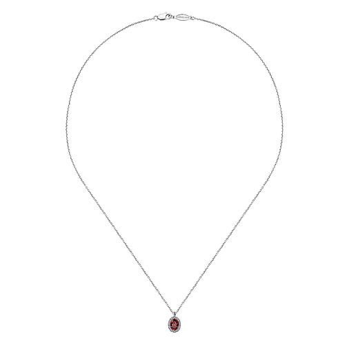18 inch 14K White Gold Garnet and Diamond Halo Drop Necklace - 0.06 ct - Shot 2